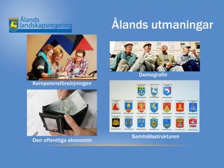 Ålands utmaningar


                               Demografin
Kompetensförsörjningen




                             Samhällsstrukturen
Den offentliga ekonomin
 