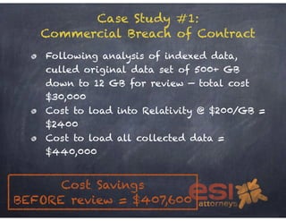 Case Study #1: 
Commercial Breach of Contract 
Following analysis of indexed data, 
culled original data set of 500+ GB 
d...