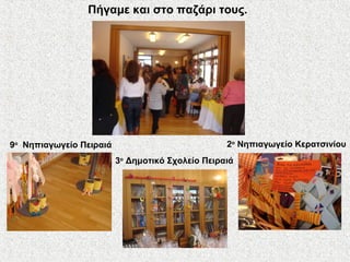 Πήγαμε και στο παζάρι τους.
9ο
Νηπιαγωγείο Πειραιά
3ο
Δημοτικό Σχολείο Πειραιά
2ο
Νηπιαγωγείο Κερατσινίου
 