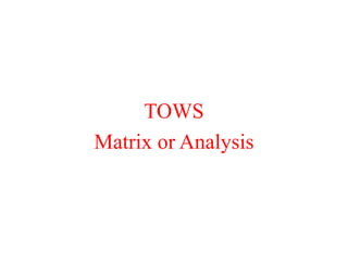 TOWS
Matrix or Analysis
 