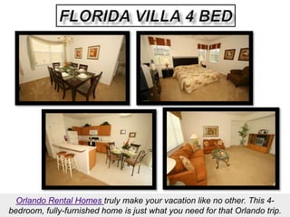 Florida Villa 4 Bed Orlando Rental Homes truly make your vacation like no other. This 4-bedroom, fully-furnished home is just what you need for that Orlando trip. 
