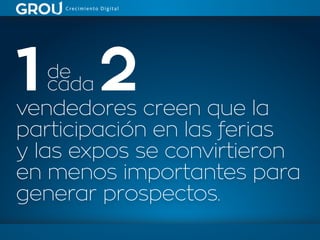 vendedores creen que la
participación en las ferias
y las expos se convirtieron
en menos importantes para
generar prospectos.
1 2de
cada
 