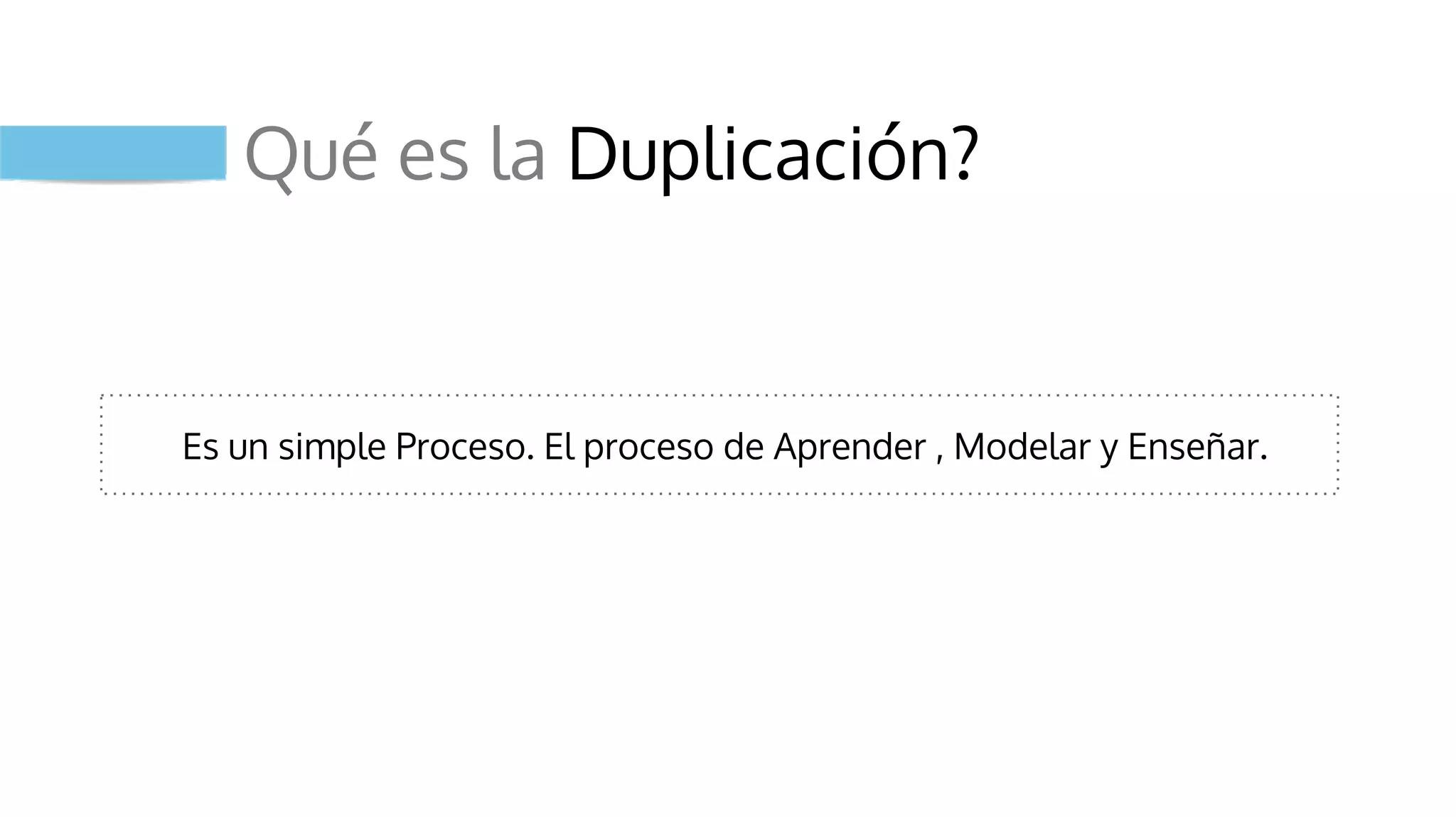 Qué es la Duplicación?
Es un simple Proceso. El proceso de Aprender , Modelar y Enseñar.
 