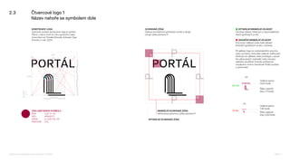 2.3 Čtvercové logo 1
Název nahoře se symbolem dole
200
180
8,182
8,86
9,091
9,53
½
½
MINIMÁLNÍ OCHRANNÁ ZÓNA
Definována polovinou výšky písmene P
OPTIMÁLNÍ OCHRANNÁ ZÓNA
KONSTRUKCE LOGA
Výchozím prvkem konstrukce loga je symbol.
Písmo v názvu tvoří na míru upravené znaky
Icona Sans od Tomáše Brousila, Suitcase Type
Foundry z roku 2024.
OCHRANNÁ ZÓNA
Odstup od ostatních grafických prvků a okrajů
určuje výška písmene P.
■ OPTIMÁLNÍ MINIMÁLNÍ VELIKOST
Zaručuje dobrou čitelnost a rozpoznatelnost
všech grafických prvků.
■ HRANIČNÍ MINIMÁLNÍ VELIKOST
Pod touto velikostí roste riziko slévání
drobných grafických prvků v symbolu.
Při aplikaci loga na nestandardním povrchu
nebo za hranicí minimální velikosti ověřte jeho
čitelnost na náhledu nebo prototypu s použi-
tím plánovaných materiálů nebo simulaci
reálného prostředí. Protože počítačové
vizualizace mohou zkreslovat finální podobu
a zpracování.
20
Šířka nejtenší
linky 1,17 bodů
18 mm
10
9 mm
Velikost písma
14,97 bodů
Šířka nejtenší
linky 0,59 bodů
Velikost písma
7,48 bodů
ZÁKLADNÍ BARVA SYMBOLU
RGB 155–0–55
HEX #9b0037
CMYK 0–100–65–35
PANTONE 201
Logomanuál pro nakladatelství Portál, Lumír Kajnar, 31. 10. 2025 Strana 10
 