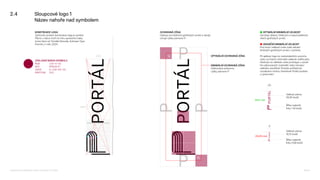 ZÁKLADNÍ BARVA SYMBOLU
RGB 155–0–55
HEX #9b0037
CMYK 0–100–65–35
PANTONE 201
2.4 Sloupcové logo 1
Název nahoře nad symbolem
405
100
KONSTRUKCE LOGA
Výchozím prvkem konstrukce loga je symbol.
Písmo v názvu tvoří na míru upravené znaky
Icona Sans od Tomáše Brousila, Suitcase Type
Foundry z roku 2024.
OCHRANNÁ ZÓNA
Odstup od ostatních grafických prvků a okrajů
určuje výška písmene P.
■ OPTIMÁLNÍ MINIMÁLNÍ VELIKOST
Zaručuje dobrou čitelnost a rozpoznatelnost
všech grafických prvků.
■ HRANIČNÍ MINIMÁLNÍ VELIKOST
Pod touto velikostí roste riziko slévání
drobných grafických prvků v symbolu.
Při aplikaci loga na nestandardním povrchu
nebo za hranicí minimální velikosti ověřte jeho
čitelnost na náhledu nebo prototypu s použi-
tím plánovaných materiálů nebo simulaci
reálného prostředí. Protože počítačové
vizualizace mohou zkreslovat finální podobu
a zpracování.
½
½
10
40,5 mm
5
20,25 mm
MINIMÁLNÍ OCHRANNÁ ZÓNA
Definována polovinou
výšky písmene P
OPTIMÁLNÍ OCHRANNÁ ZÓNA
Šířka nejtenší
linky 1,16 bodů
Velikost písma
20,26 bodů
Šířka nejtenší
linky 0,58 bodů
Velikost písma
10,13 bodů
Logomanuál pro nakladatelství Portál, Lumír Kajnar, 31. 10. 2025 Strana 11
 