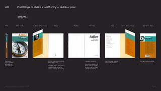 FORMÁT KNIHY
132 × 200 × 14 mm
Symbol dole na střed stránky
Šířka/výška 7 mm
Umístění: dole na střed strany,
odsazení podle sazebního
obrazce vnitřních stran knihy.
Logo jako na obálce
Umístění a odsazení od
okraje podle sazebního
obrazce knižního bloku
vnitřních stran knihy
Logo nahrazuje webová
adresa nakladatelství
Titulka obálky
Hřbet
Kompozice
loga a umístění
speciálně pro
tuto knižní řadu
Bez loga i webové adresy
2. strana obálky s klopou Patitul Zadní strana obálky
Protititul Hlavní titul Tiráž 3. strana obálky s klopou
4.8 Použití loga na obálce a uvnitř knihy — ukázka v praxi
Logomanuál pro nakladatelství Portál, Lumír Kajnar, 31. 10. 2025 Strana 33
 