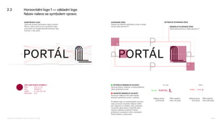 2.2 Horizontální logo 1 — základní logo
Název nalevo se symbolem vpravo
100
410
OCHRANNÁ ZÓNA
Odstup od ostatních grafických prvků a okrajů
určuje výška písmene P.
■ OPTIMÁLNÍ MINIMÁLNÍ VELIKOST
Zaručuje dobrou čitelnost a rozpoznatelnost
všech grafických prvků.
■ HRANIČNÍ MINIMÁLNÍ VELIKOST
Pod touto velikostí roste riziko slévání
drobných grafických prvků v symbolu.
Při aplikaci loga na nestandardním povrchu
nebo za hranicí minimální velikosti ověřte
jeho čitelnost na náhledu nebo prototypu
s použitím plánovaných materiálů nebo
simulaci reálného prostředí. Protože
počítačové vizualizace mohou zkreslovat
finální podobu a zpracování.
½
½
41 mm
Velikost písma
20,25 bodů
10 mm
20,5
5 mm
Šířka nejtenší
linky 1,16 bodů
Velikost písma
10,13 bodů
Šířka nejtenší
linky 0,58 bodů
MINIMÁLNÍ OCHRANNÁ ZÓNA
Definována polovinou výšky písmene P
OPTIMÁLNÍ OCHRANNÁ ZÓNA
KONSTRUKCE LOGA
Výchozím prvkem konstrukce loga je symbol.
Písmo v názvu tvoří na míru upravené znaky
Icona Sans od Tomáše Brousila, Suitcase Type
Foundry z roku 2024.
ZÁKLADNÍ BARVA SYMBOLU
RGB 155–0–55
HEX #9b0037
CMYK 0–100–65–35
PANTONE 201
Logomanuál pro nakladatelství Portál, Lumír Kajnar, 31. 10. 2025 Strana 9
 