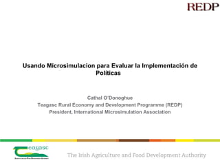 Usando Microsimulacion para Evaluar la Implementación de
Políticas
Cathal O’Donoghue
Teagasc Rural Economy and Development Programme (REDP)
President, International Microsimulation Association
 