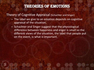 Theories of EmotionsFigure 9.6  What Theories of Emotion Are There? Several theories of emotion have been advanced, each of which proposes a different role for the components of emotional response. According to the James–Lange theory (part A), events trigger specific arousal patterns and actions. Emotions result from our appraisal of our body responses. According to the Cannon–Bard theory (part B), events are first processed by the brain. Body patterns of arousal, action, and our emotional responses are then triggered simultaneously. According to the theory of cognitive appraisal (part C), events and arousal are appraised by the individual. The emotional response stems from the person’s appraisal of the situation and his or her level of arousal.