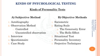 Subjective Method Unit-9 Psychological Testing and Its Implications | PDF