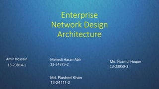 Enterprise
Network Design
Architecture
Amir Hossain
13-23814-1
Md. Nazmul Hoque
13-23959-2
Mehedi Hasan Abir
13-24375-2
Md. Rashed Khan
13-24111-2
 