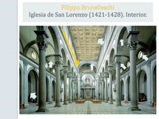 Filippo Brunelleschi
Iglesia de San Lorenzo (1421-1428). Interior.
 
