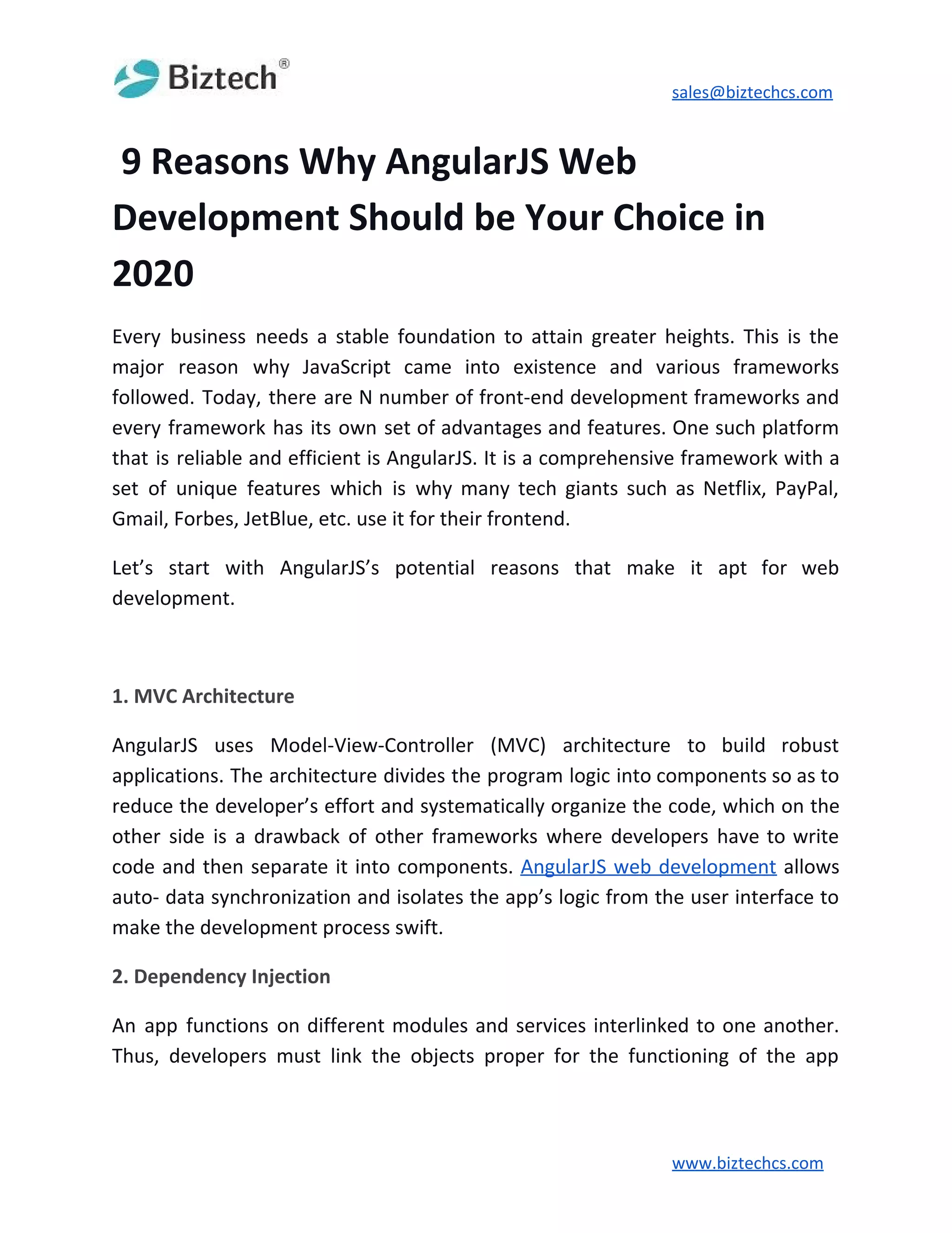 9 reasons why angular js web development should be your choice in 2020 ...