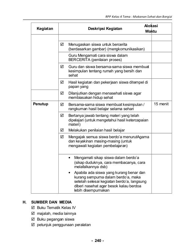 [9] rpp sd kelas 4 semester 2 makanan sehat dan bergizi