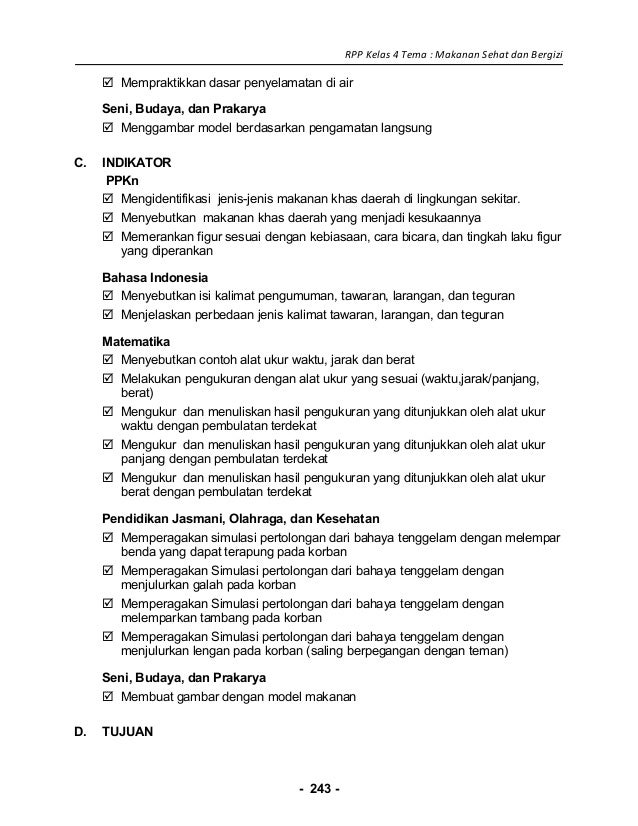 [9] rpp sd kelas 4 semester 2 makanan sehat dan bergizi