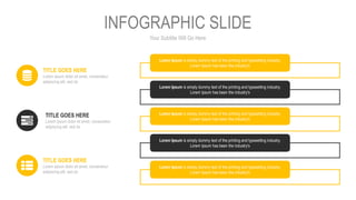 Your Subtitle Will Go Here
INFOGRAPHIC SLIDE
Lorem Ipsum is simply dummy text of the printing and typesetting industry.
Lorem Ipsum has been the industry's
Lorem Ipsum is simply dummy text of the printing and typesetting industry.
Lorem Ipsum has been the industry's
Lorem Ipsum is simply dummy text of the printing and typesetting industry.
Lorem Ipsum has been the industry's
Lorem Ipsum is simply dummy text of the printing and typesetting industry.
Lorem Ipsum has been the industry's
Lorem Ipsum is simply dummy text of the printing and typesetting industry.
Lorem Ipsum has been the industry's
TITLE GOES HERE
Lorem ipsum dolor sit amet, consectetur
adipiscing elit, sed do
TITLE GOES HERE
Lorem ipsum dolor sit amet, consectetur
adipiscing elit, sed do
TITLE GOES HERE
Lorem ipsum dolor sit amet, consectetur
adipiscing elit, sed do
 