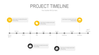 Your Subtitle Will Go Here
PROJECT TIMELINE
Lorem Ipsum is simply dummy text
of the printing
Lorem Ipsum is simply dummy text
of the printing
2017
January March May July September November
Lorem Ipsum is simply dummy text
of the printing
Lorem Ipsum is simply dummy text
of the printing
Lorem Ipsum is simply dummy text
of the printing
February April June August October
2017
December
 