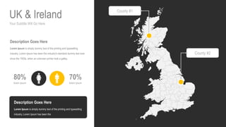 Your Subtitle Will Go Here
UK & Ireland
70%
lorem ipsum
80%
lorem ipsum
Description Goes Here
Lorem Ipsum is simply dummy text of the printing and typesetting
industry. Lorem Ipsum has been the industry's standard dummy text ever
since the 1500s, when an unknown printer took a galley.
Description Goes Here
Lorem Ipsum is simply dummy text of the printing and typesetting
industry. Lorem Ipsum has been the
County #1
County #2
 