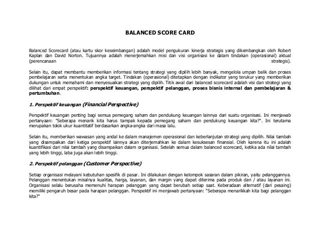 Contoh Soal Balanced Scorecard