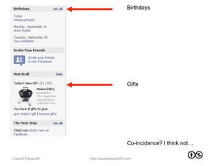 Birthdays




                                        Gifts




                                        Co-incidence? I think not…

Laurel Papworth   http://laurelpapworth.com
 