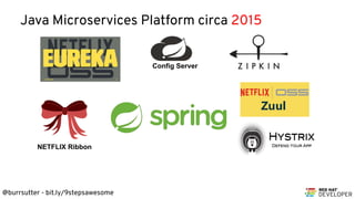 @burrsutter - bit.ly/9stepsawesome
Java Microservices Platform circa 2015
Config Server
NETFLIX Ribbon
 