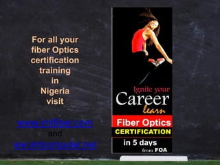 For all your
fiber Optics
certification
training
in
Nigeria
visit
www.imtfiber.com
and
ww.imtcomputer.net
 