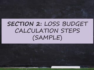 SECTION 2: LOSS BUDGET
CALCULATION STEPS
(SAMPLE)
 