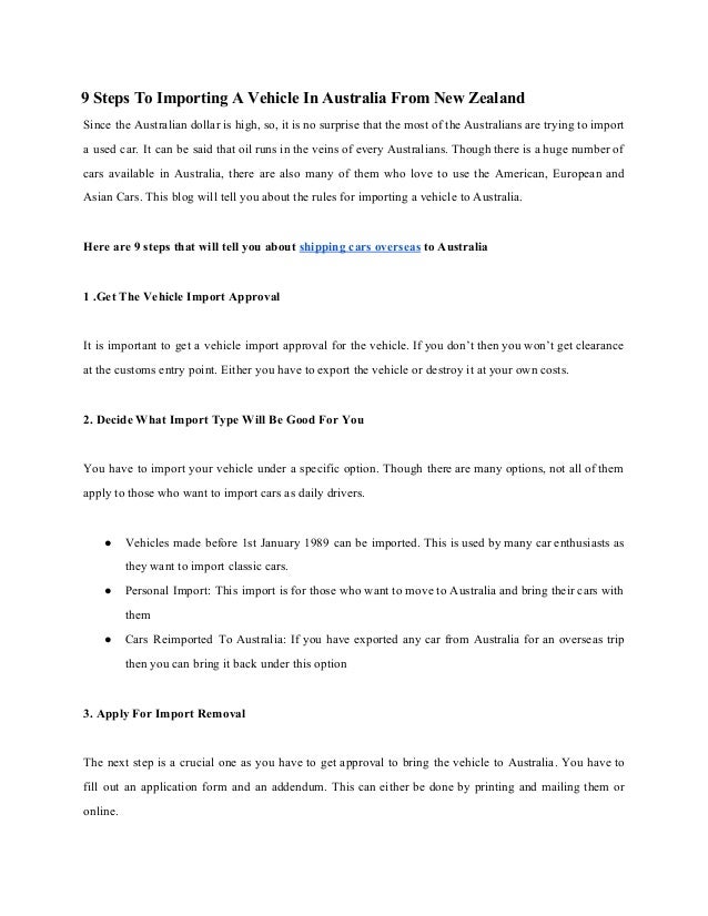 9 steps to importing a vehicle in australia from new zealand