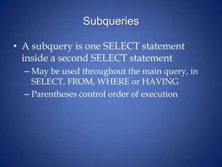Subqueries | PPTX