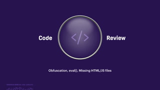 TwitchCon 2018 San Jose, California
Code Review
Obfuscation, eval(), Missing HTML/JS files
 
