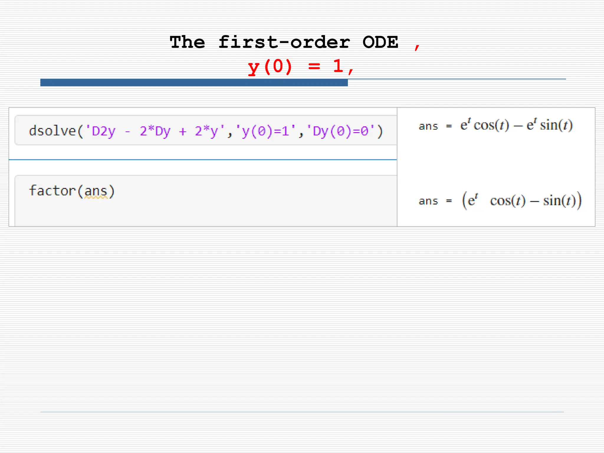 The first-order ODE ,
y(0) = 1,
 