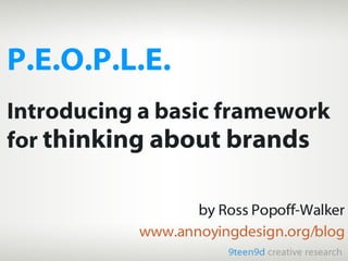 P.E.O.P.L.E. Introducing a basic framework for  thinking about brands by Ross Popoff-Walker www.annoyingdesign.org/blog 