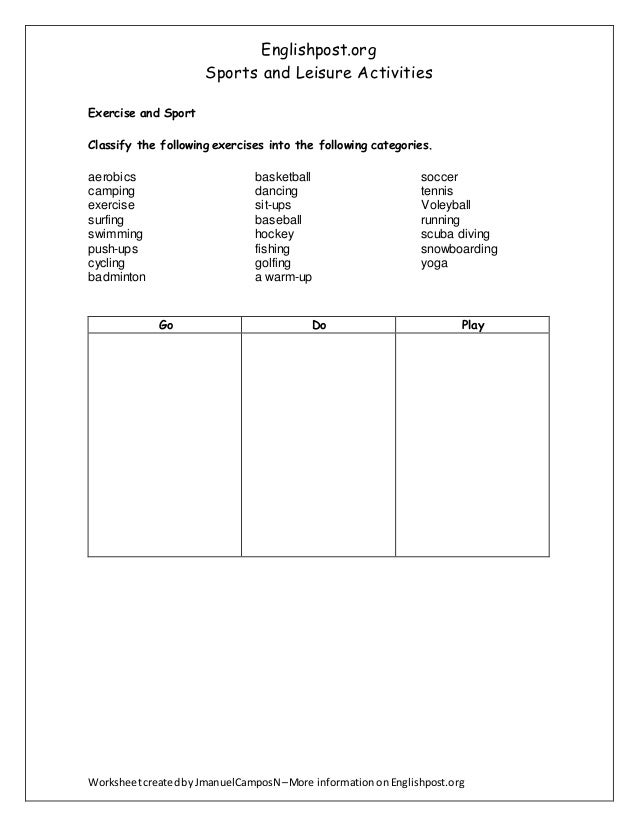 9th Graders - Sports and Leisure Activities (Englishpost.org)