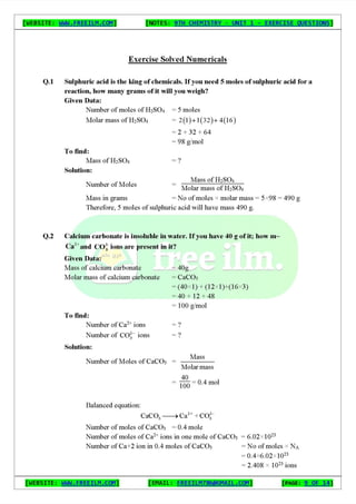 9th Chemistry Numericals 1st Chapter