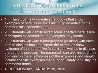 Scrap Book Performance Task Example 9th grade english unit 9.4 week two | PPTX