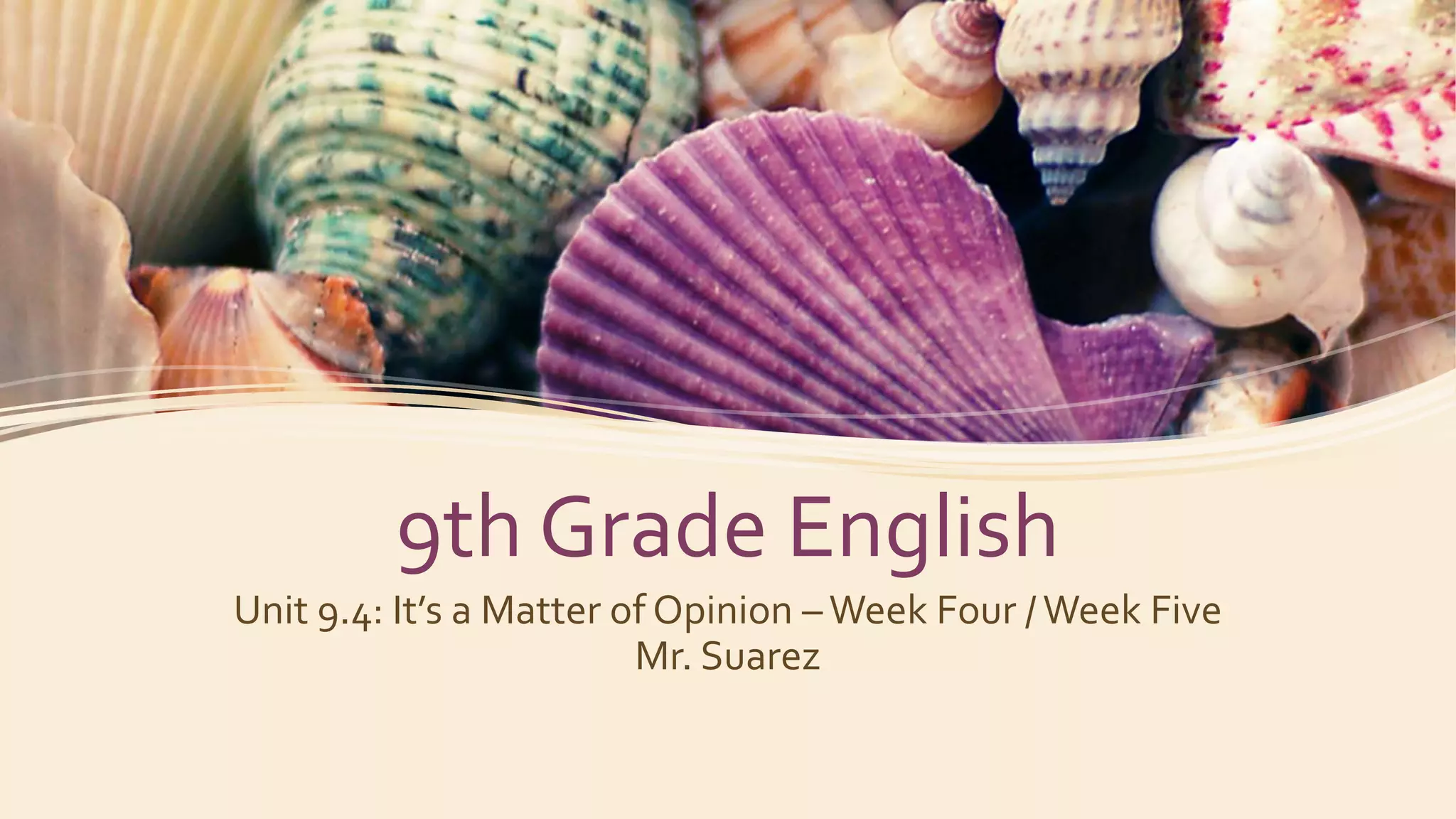 9th Grade English
Unit 9.4: It’s a Matter of Opinion –Week Four /Week Five
Mr. Suarez
