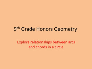 9th Grade Honors Geometry
Explore relationships between arcs
and chords in a circle
 