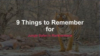 9 Things to Remember
for
Jungle Safari in Ranthambore
 