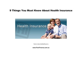 9 Things You Must Know About Health Insurance




                 Source: www.privatehealth.gov.au


                www.ParsFinance.com.au
 