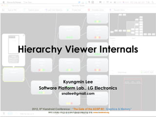 Hierarchy Viewer Internals

Kyungmin Lee
Software Platform Lab., LG Electronics
snailee@gmail.com

 