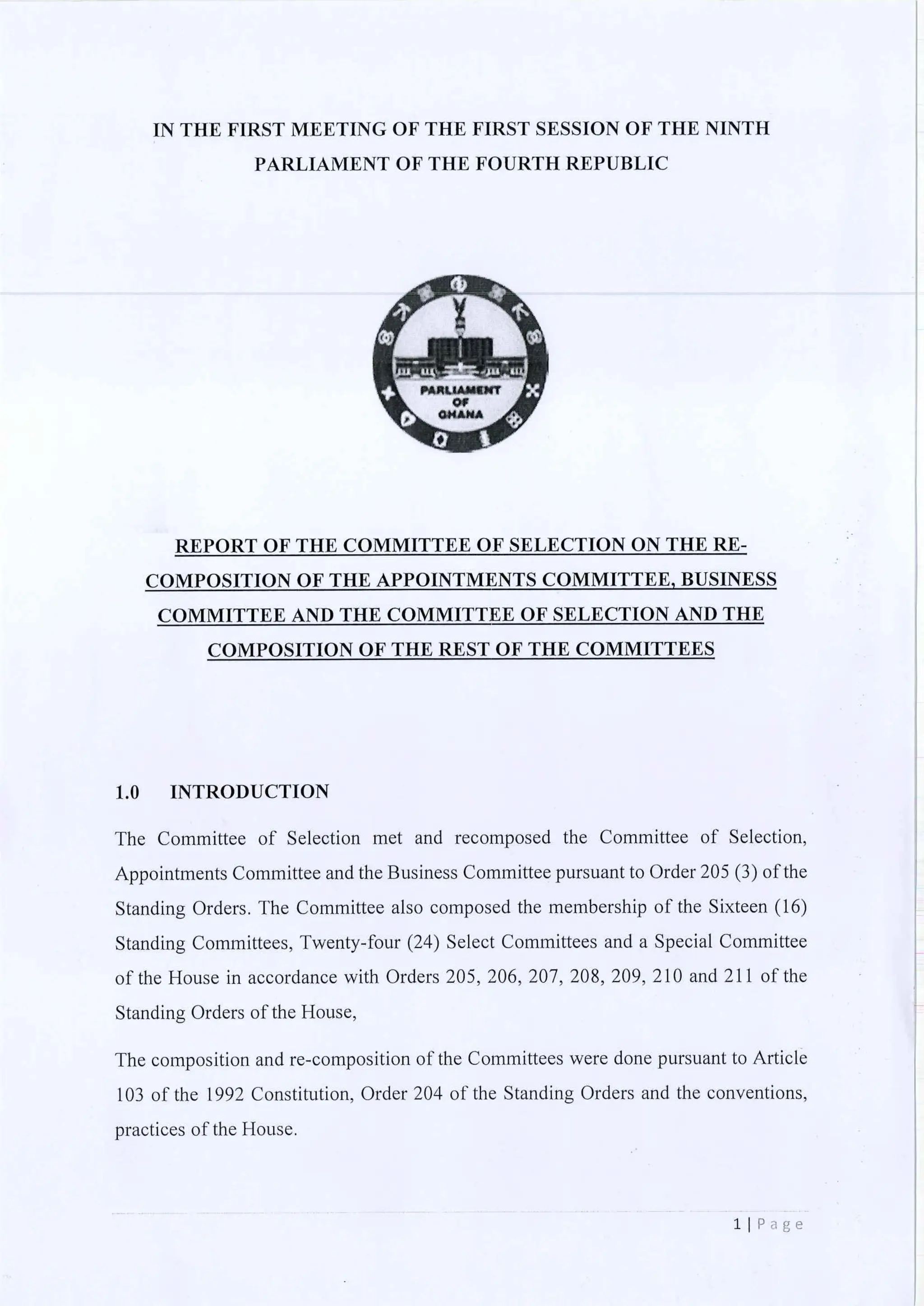 All of the Ninth Parliament Committees in Ghana