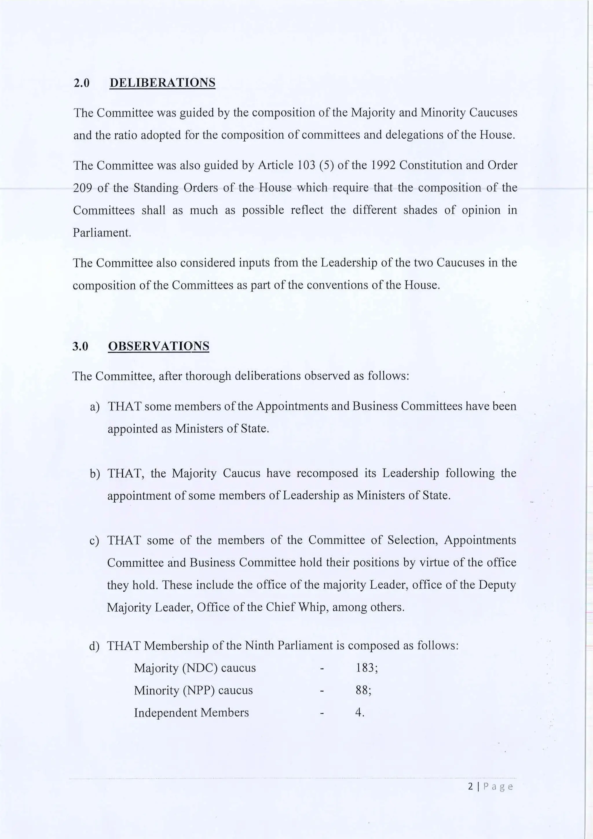 All of the Ninth Parliament Committees in Ghana