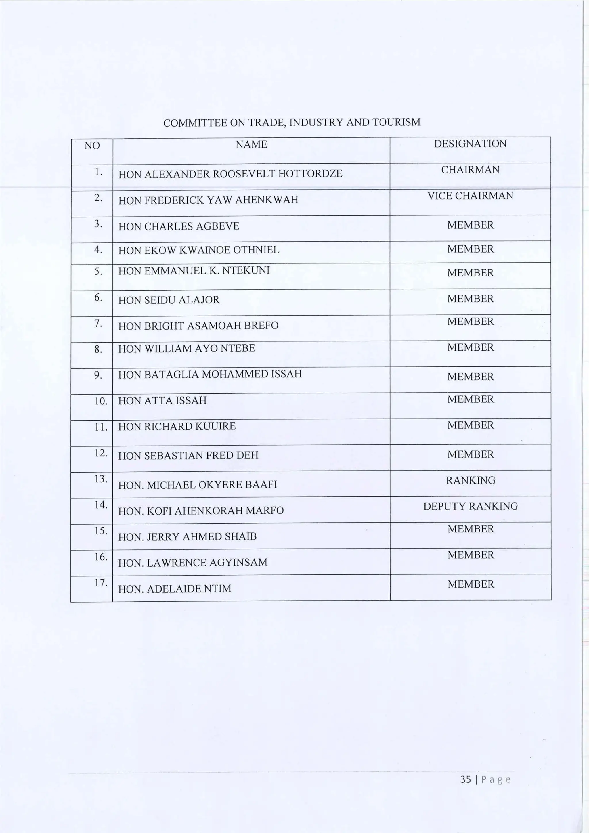 All of the Ninth Parliament Committees in Ghana