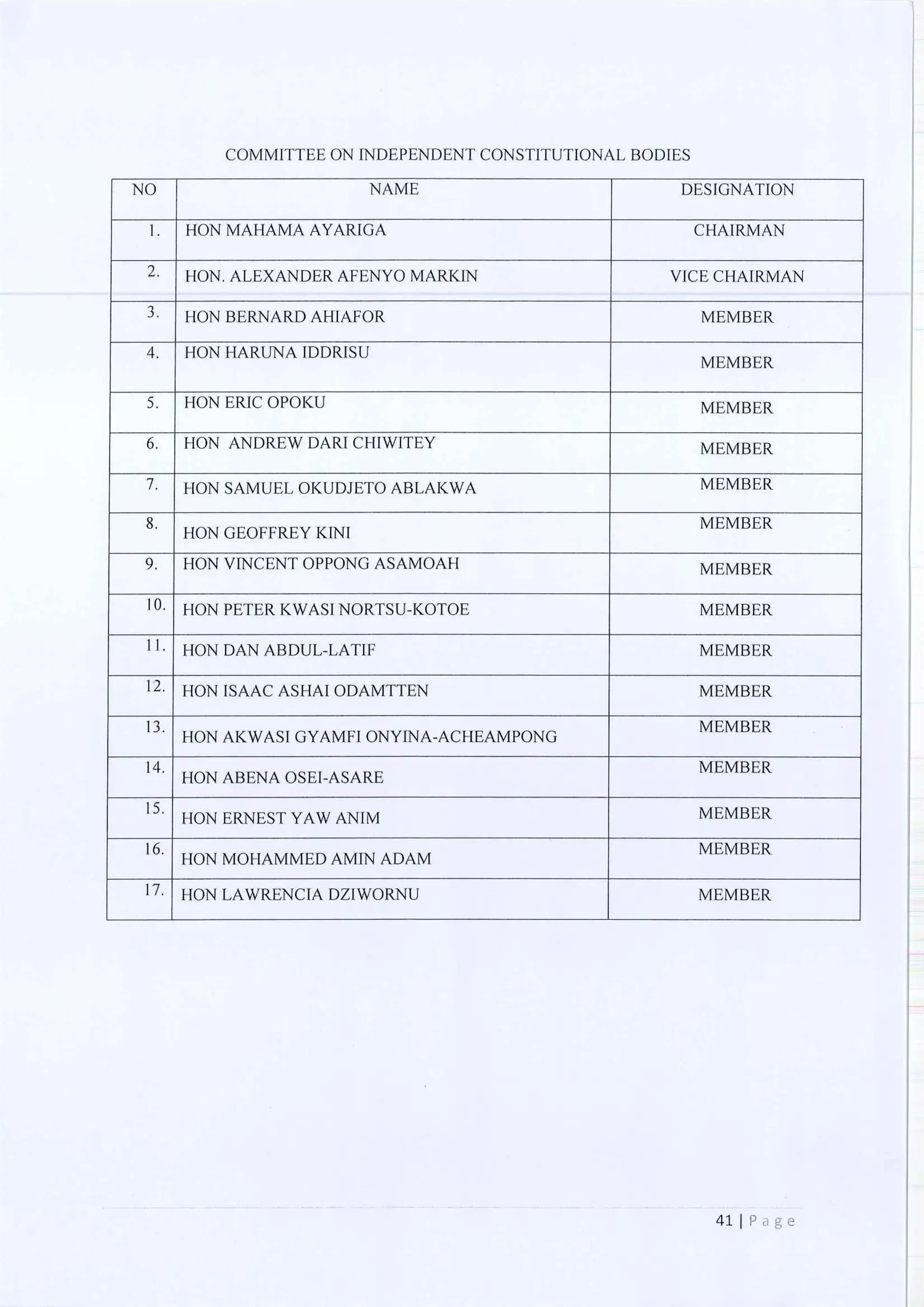 All of the Ninth Parliament Committees in Ghana