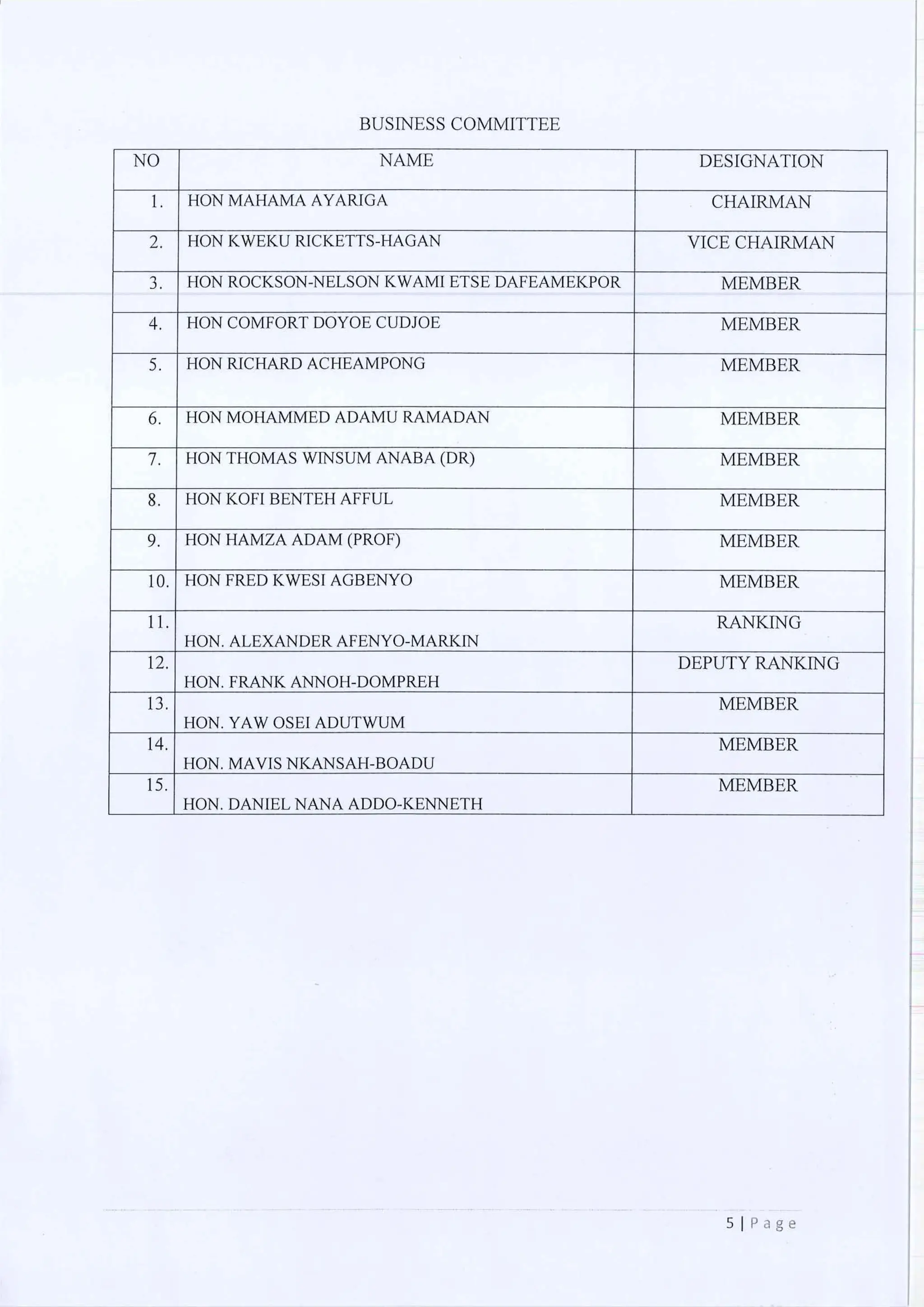 All of the Ninth Parliament Committees in Ghana