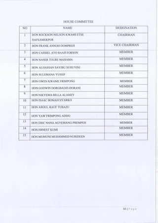All of the Ninth Parliament Committees in Ghana