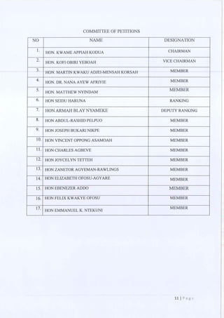 All of the Ninth Parliament Committees in Ghana