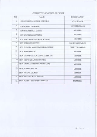 All of the Ninth Parliament Committees in Ghana