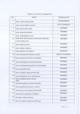 All of the Ninth Parliament Committees in Ghana
