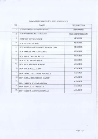 All of the Ninth Parliament Committees in Ghana